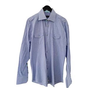 Jared Lang Blue Checked Cartoon Square Button Down Dress Shirt